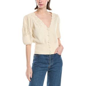 7 For All Mankind Womens Western Pointelle Cardigan, Beige
